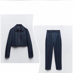 Zara Navy Blue Pants & Jacket Set
